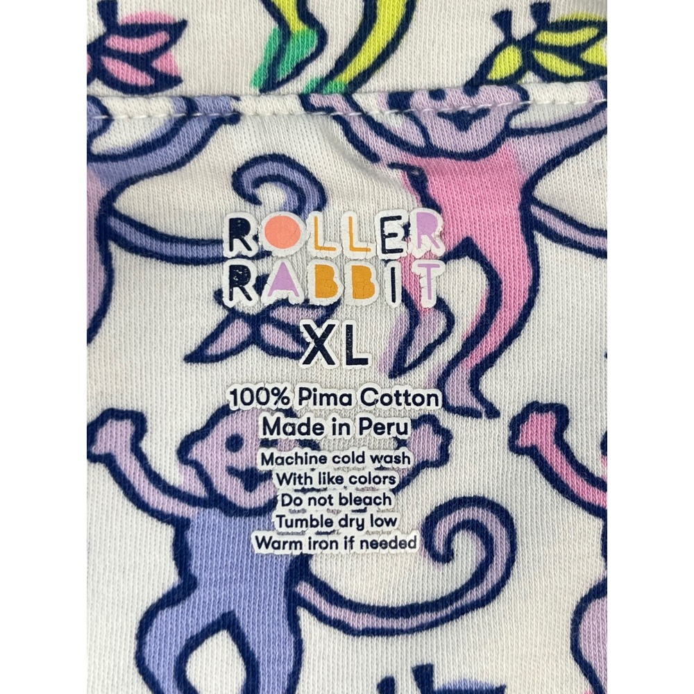 Roller Rabbit Monkey Print Pajama Set XL Multi Color Pima Cotton Short Sleeve - Picture 2 of 10